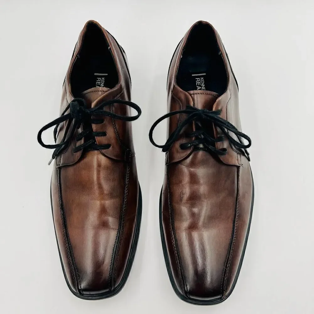Kenneth Cole Reaction Get Busy Brown Leather Oxfords Size 11